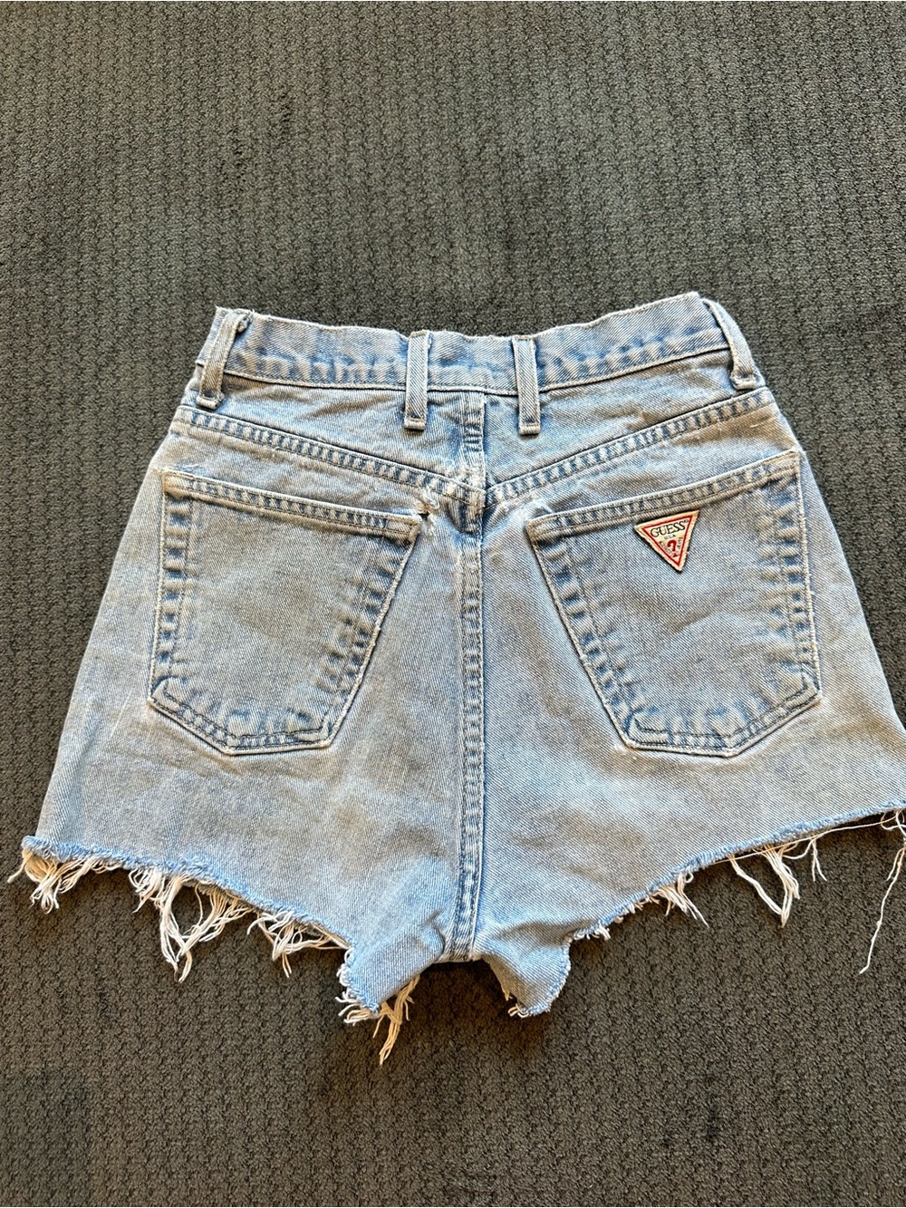 Vintage 90’s GUESS Light Blue Denim Cutoff Shorts with Frayed Hem